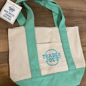 Trader Joe's Mint Green and Cream Canvas Mini Tote Bag